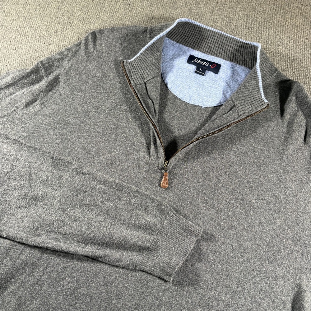 Johnnie-O Quarter Zip Sweater Mens Large Charcoal JMSW1260 Cotton Silk Blend